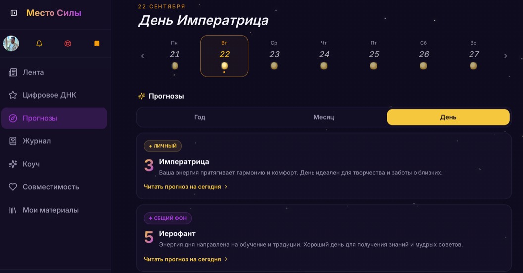 Личный кабинет «Место Силы»
